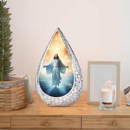 Jesus Christ Small Urn for Ashes Adult Male & Female - Straight Drop Burial Urns for Adult Human Ashes - Remembrance Gift for Loss of Husband - Decorative Cremains Holder (3 Inch) B0FBRT54QK