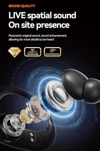 CuiSuto Ear Buds Wireless Earbuds Bluetooth Headphones with 60H Playtime LED Display Case, Over-Ear Hook with Mic, Stereo Sound, Easy Button Controls, Sports Earphones for Running Workout Gym Black