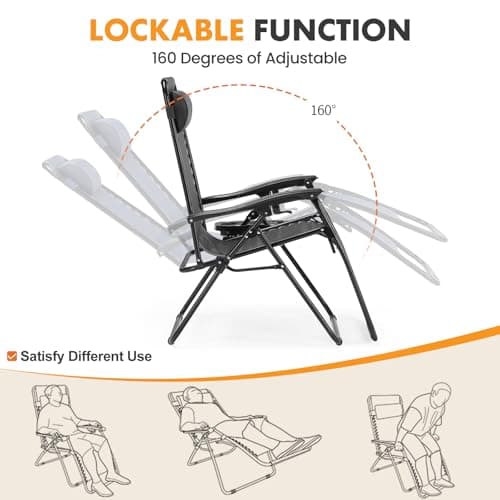 NEWBULIG Zero Gravity Chair Set of 2, Lounge Chair Folding Portable Adjustable Camping Reclining Chairs with Adjustable Pollow, Mesh Back, Cup Holder Trays Lawn Patio Chair for Pool Beach