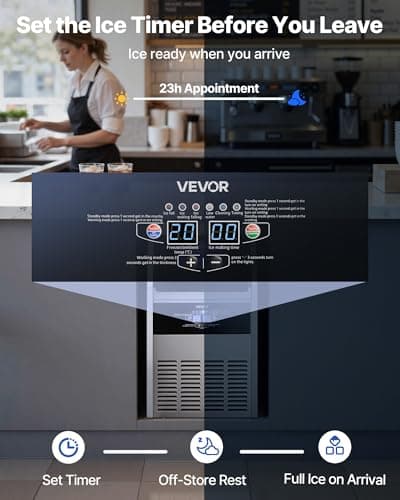 VEVOR Commercial Ice Maker Machine, 130 lbs/24h with 30 lbs Storage Capacity, Built-in/Freestanding/Under Counter, Stainless Steel Ice Maker with LED Display & Self-Cleaning, for Home Bar Restaurant