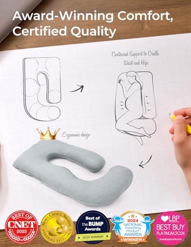 Removable Cover, Support for Back, Legs, Belly, Hips for Pregnant Women, Side Sleeper, Pregnancy Gifts & Essentials, 57 Inch Momcozy Cooling Pregnancy Pillow - U Shaped Full Body Maternity Pillow B09V4C1GDF