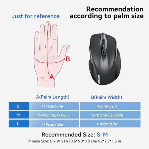 TECKNET Wireless Mouse (BT5.0/3.0 & 2.4G) Rechargeable 4800 DPI Silent USB A & Bluetooth Mouse 6 Buttons, Wide Compatibility - Grey