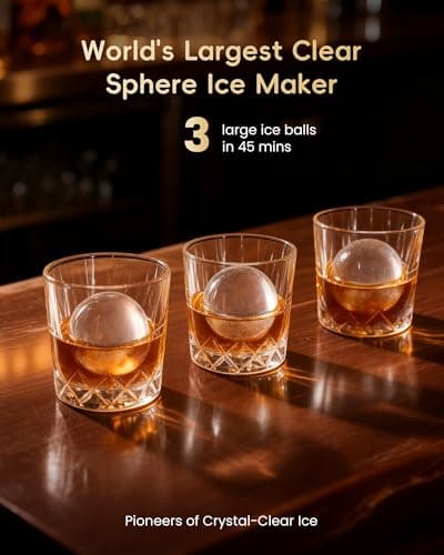 ecozy 2.4" Clear Ice Ball Maker Countertop with CrystalFlux Technology, 3 pcs in 45 Mins, 96 pcs/Day, Sphere Ice Maker with Automatic Water Supply, Self-Cleaning, Enhanced Insulation for Whiskey Bar