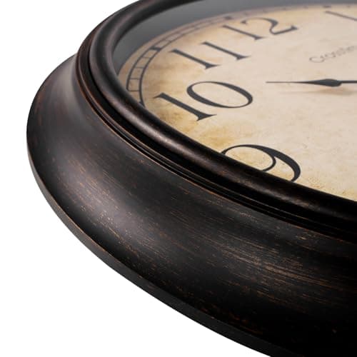 Crosstime 24 Inch Wall Clock Battery Operated Silent Round Vintage Large Wall Clocks for Living Room Farmhouse Decor, Black-Brown