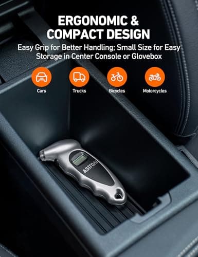 AstroAI Digital Tire Pressure Gauge 0-150PSI Calibrated to ANSI B40.7 +/-1PSI, Accurate in 0.1 Increments, 4 Units for Car Truck Bicycle with Backlight LCD, Silver