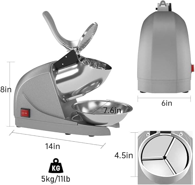 Shaved Ice Machine, Electric 3 Blade Snow Cone Machines, 380W Ice Crusher Machine, 286 lb/hr Ice Crusher, Ice Shaving Machine for Home and Commercial (Silver)
