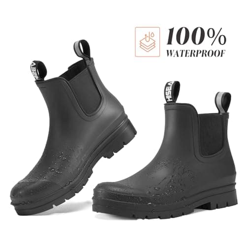HISEA Women's Short Rain Boots Fashion Waterproof Chelsea Boots Ankle Garden Shoes for Ladies Non Slip Outdoor Work Booties Lightweight Rubber Rainboots with Comfort Insole