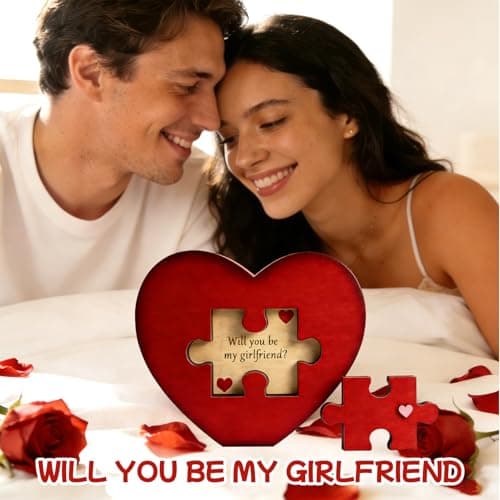 Will You Be My Girlfriend, Valentines Proposal Gift Ideas Will You Be My Girlfriend Proposal Sign for Valentine Day Girlfriend Day Christmas Wood Heart Shaped Gift Puzzle Piece Sign with Hidden Message