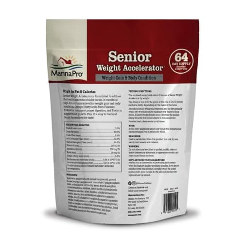 Manna Pro Weight Accelerator for Senior Horses – Weight Gain and Muscle Support Supplement with Omega 3 Fatty Acids and Flaxseed – High-Calorie Feed Topper for Horses – 8 lb Bag