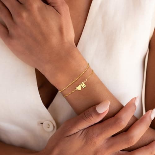 14K Gold Plated Heart Initial Bracelet Teen Girl Gifts Trendy Stuff Dainty Gold Bracelets for Women Girls Jewelry Gifts Gold Initial Bracelets for Women Teen Girl Gifts Trendy Stuff B0FHKTMNHG