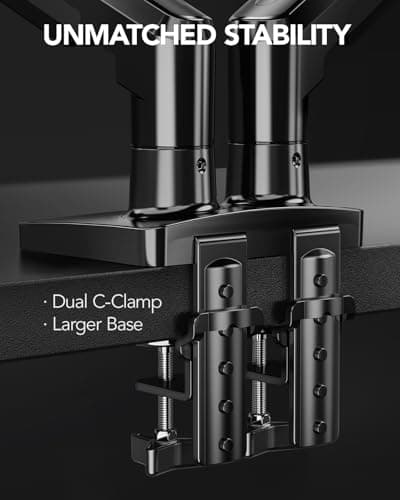 HUANUO FlowLift™ Dual Monitor Stand, Fully Adjustable Gaming Monitor Desk Mount for 13–32″ Computer Screens, Full Motion VESA 75x75/100x100 with C-Clamp & Grommet Base, Each Arm Holds 4.4 to 19.8 lbs