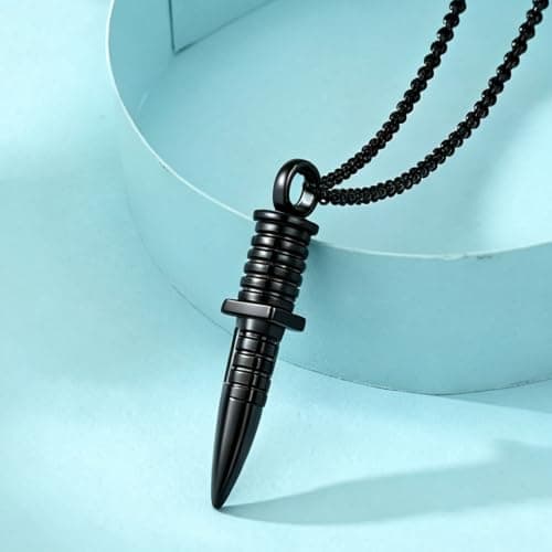 Stainless Steel Memorial Necklace Keepsake Pendant Ash Holder for Pet Human Urn Jewelry Funeral Memorial Gift with Fill Tool Hearbeingt Knife Dagger Urn Necklaces for Men Cremation Jewelry for Ashes B076WW6TZR