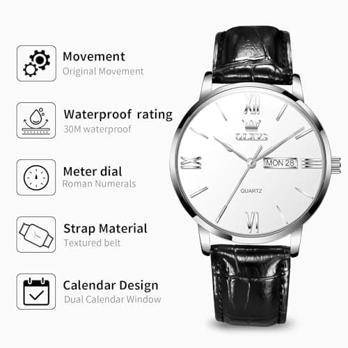 OLEVS Men’s Watches Waterproof Dress Minimalist Analog Quartz Stainless Steel Casual Men’s Wrist Watch with Day Date, Classic Luxury Elegant Roman Numerals Dial Big Face Relojes para Hombres