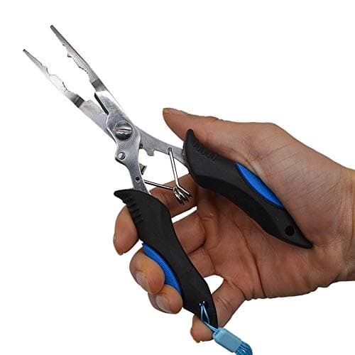 Amoygoog Stainless Steel Fishing Pliers - Needle Nose Plier for Cutting Fishing Line, Multitool Pliers with Sheath and Telescopic Lanyard | Fishing Tools