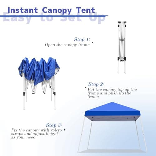 Oneofics Canopy Tent, 10X10 FT Pop Up Canopy Outdoor Instant Tent Slant Legs with Carrying Bag, Portable Gazebo Shelter for Patio Deck Garden and Beach - 8X8 FT Canopy Cover, Blue