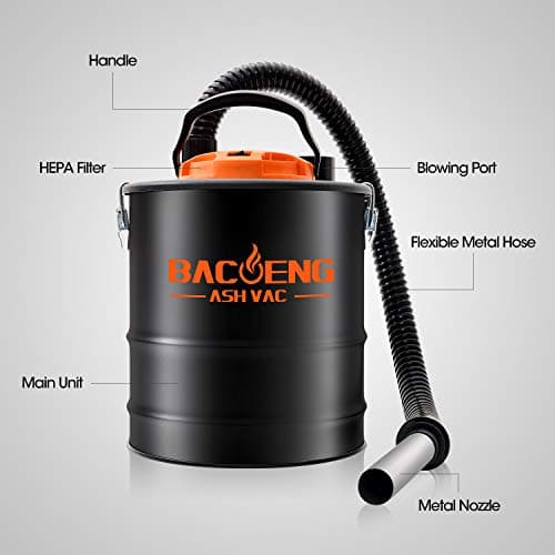 BACOENG Ash Vacuum for Pellet Stoves, 4 Gallon Ash Vac, Ash Vacuum Cleaner for Fireplaces, Wood Stove, Pellet Grill