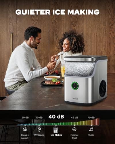 Silonn Nugget Ice Maker Countertop, Ice Basket with Handle, Quiet Operation & Self Cleaning Ice Machine, Chewable Ice, 33 lbs/24H, Portable Pellet Ice Maker with Scoop for Home, Kitchen and Office