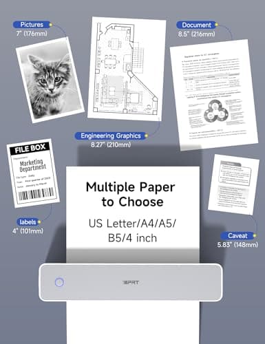 iDPRT MT610 Pro Portable Thermal Printer, 300DPI HD Mobile-Travel-Printers, Inkless-Wireless-Small-Printer for Home Use, Office, Vehicles, Bluetooth Printers Supports 8.5" x 11" US Letter&A4&A5, White