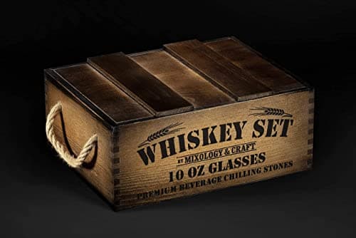 Mixology & Craft Whiskey Gift Set, Whiskey Glass Set with Rustic Wooden Crate, 8 Granite Whiskey Rocks Chilling Stones, 10oz Crystal Glasses | Great Holiday, Secret Santa or White Elephant Gift B08F7NRWQX