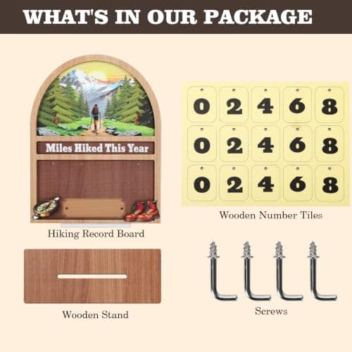 Wooden Mile Hike This Year Counter Rustic Cabin Decor Hiking Gifts for Women Men Hiking Accessories for Walking Enthusiasts Miles Hiked This Year Hiking Tracker Sign B0H394LD43