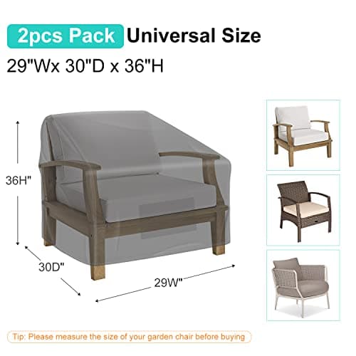 Patio Chair Covers for Outdoor Furniture Waterproof 2 Pack, Lawn Chair Covers 600D Heavy Duty Oxford Cloth, Large Covers for Lounge Lawn Deep Seat Black 29"W×30"D×36"H
