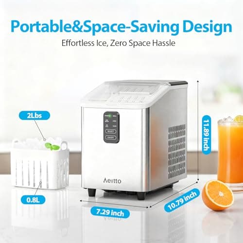 Aeitto Ice Maker Countertop 26lbs/24H, 8 Ice Cubes 2 Sizes of Bullet Ice Ice Machine Ready in 6 Mins, Portable Ice Makers with Basket & Scoop, Auto Self-Cleaning for Home/Kitchen/Office Stainless
