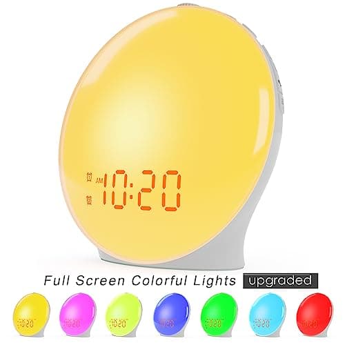 Wake Up Light Sunrise Alarm Clock for Kids, Heavy Sleepers, Bedroom, with Sunrise Simulation, Sleep Aid, Dual Alarms, FM Radio, Snooze, Nightlight, Daylight, 7 Colors, 7 Natural Sounds, Ideal for Gift