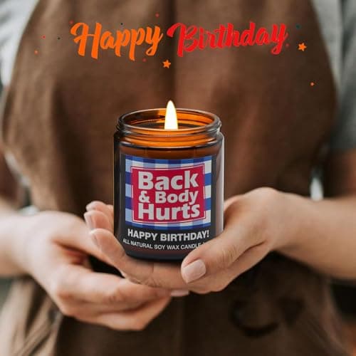 Lihome Birthday Gifts for Men & Women, Funny Happy Birthday Candle for 30th, 40th, 50th & 60th - Back and Body Hurts Vanilla Candle