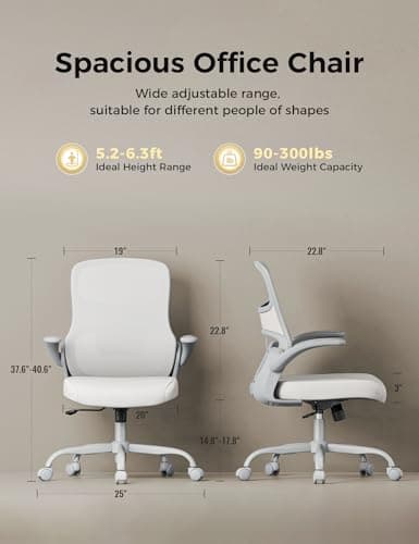 Office Chair, Mesh Ergonomic Desk Chairs, Comfy Computer Gaming Chair with Adjustable Height & Flip-up Armrest, Lumbar Support & Swivel Function for Home Office (Gray)