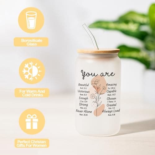 Christian Gifts for Women, Religious Gifts, Inspirational Gift for Women Birthday Unique Catholic Gifts set Bible Accessories Faith Based Gift Glass Cup