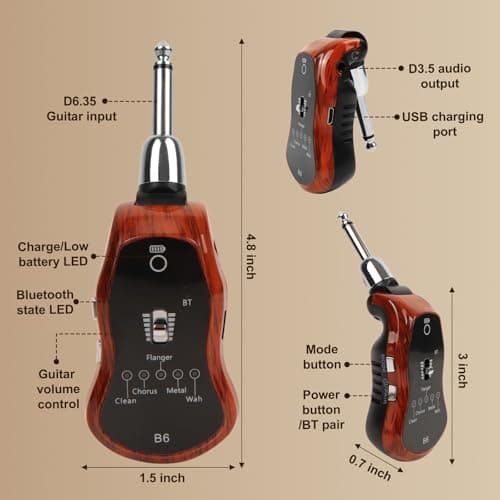 OW Portable Headphone Amp Synthesizer Pocket Plug Amplifier Rechargeable for Electric Guitar with Bluetooth Receiver Support 5 Effects: Clean/Chorus/Flanger/Metal/Wah