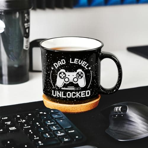Cabtnca New Dad Gifts First Time, Dad Level Unlocked Mug, Birthday Christmas Father's Day Gifts for New Daddy, 15 Oz