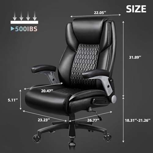 VITESSE 600lbs Big and Tall Office Chair with Flip up Armrest, Large Heavy Duty with Ergonomic Lumbar Support, Executive Office Chair for Heavy People with Quiet Rubber Wheel(Black)