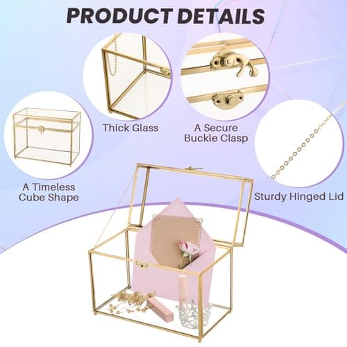 MAOPINER Single Automatic Watch Winder with Japanese Mabuchi Quiet Motor & 10 x 5.7 x 7.8 inch Vintage Gold Glass Jewelry Box