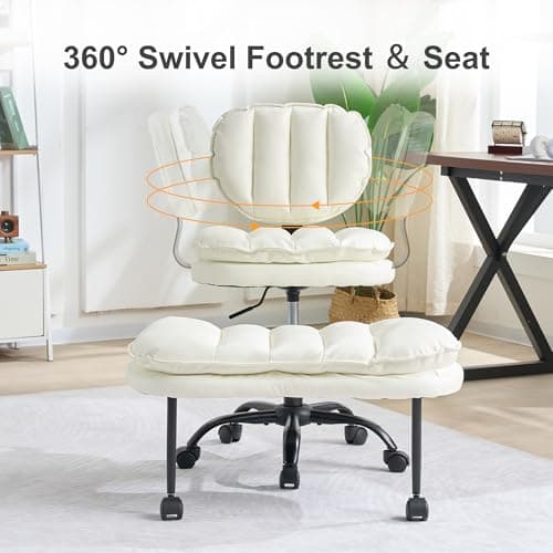 Cross Legged Office Chair – 360° Swivel ADHD Chair for Adults, Ergonomic Meditation seat with Wheels & Retractable Footrest, Height Adjustable Seat for Yoga Gaming Home Office – White