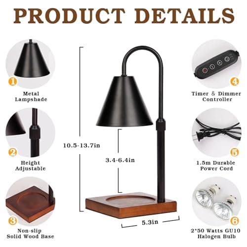 Modern Candle Warmer Lamp with Timer, Dimmable Candle Lamp Warmer, Men Women Christmas Birthday Gifts, Black Candle Warmer, Adjustable Candle Light Warmer, Cozy Living Room Bedroom Home Decor