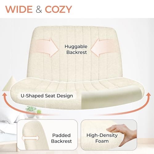 Orange Factory Criss Cross Chair No Wheel Wide Cross Legged Office Desk Vanity Chair Comfy Fabric Armless Adjustable Swivel for Home Computer Task (Beige No Wheel, Classic Fabric)