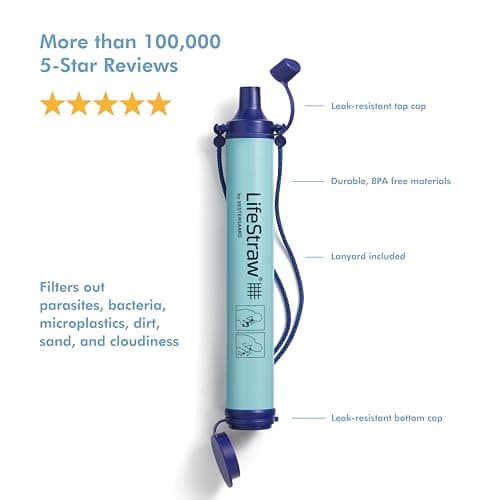 Water Filter for Hiking, Camping, Travel, and Emergency Preparedness, Removes Bacteria and Parasites LifeStraw Personal Water Filter for Hiking, Travel and Emergency, Blue, 1PK B006QF3TW4