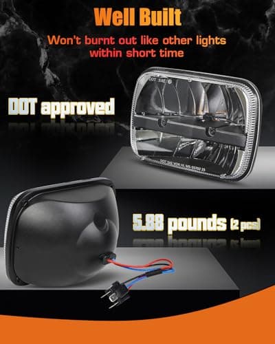 UNI-SHINE 5x7 led headlight 2pcs 7x6 led headlight Reflector Plug and Play H6054 H5054 Hi/Lo Sealed Beam DOT Approved Compatible with jeep Wrangler YJ Compatible with Cherokee XJ