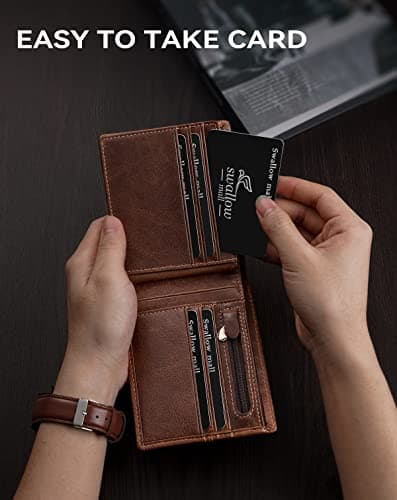 Swallowmall Leather Wallet for Mens Genuine Leather RFID Blocking Bifold Wallets with 1 ID Window 15 Card Slots