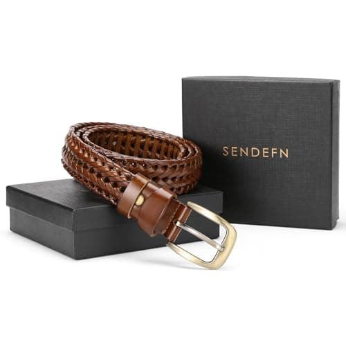 SENDEFN Leather Braided Belts for Men, 1 3/8" Casual Woven Leather Belt for Men Jeans Golf Dress Pants with Gift Box
