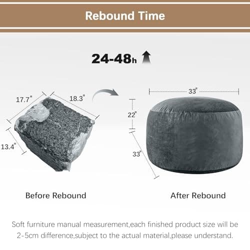 3 Feet Bean Bag Chair - BeanBag Chairs for Adults, Living Room Furniture Sofa with Soft Micro Fiber Cover, Round Fluffy Couch for Bedroom College Dorm - Grey