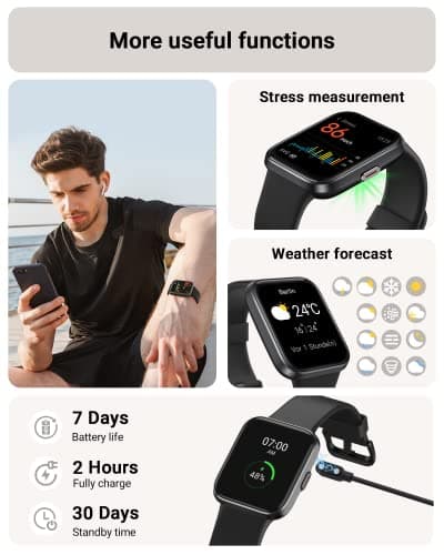 Tensky Smart Watch for Men/Women Android & iPhone, Alexa Built-in, 1.8" Touch Screen Fitness Tracker with Answer/Make Calls, 3ATM Waterproof Heart Rate/Sleep/SpO2 Monitor, Pedometer, 100+ Sport Modes