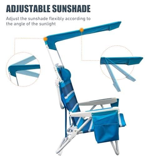 2 Pack Beach Chair with Canopy Shade, 5 Positions Lay Flat Textilene Reclining Beach Chair with Backpack Straps, Cooler Bag & Cup Holder for Outdoor Lawn Camping