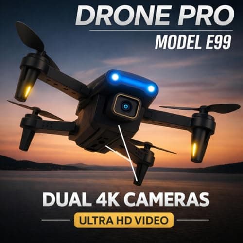Mini E99 Pro RC Drone with Dual Camera, WiFi FPV, Foldable Design, Brushless Motor, Remote Control, 1 Rechargeable Batteries – Electronic Camera Drone