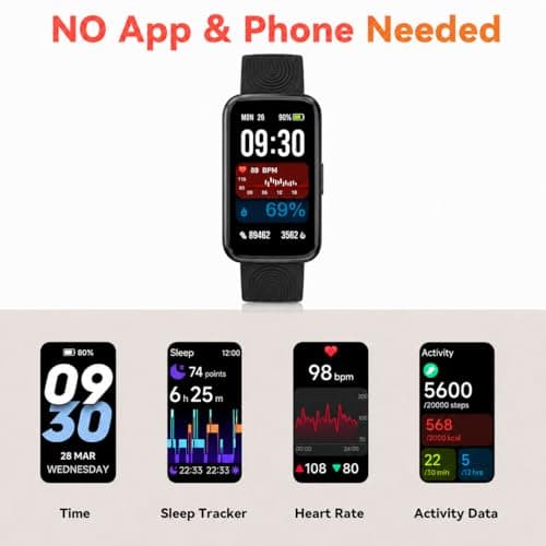 Pedometer Watch No App/Phone Required Slim Fitness Tracker, 30 Meters Waterproof 1.47'' Smart Watch, Heart Rate & Blood Oxygen Monitor Step Counter for Men Women