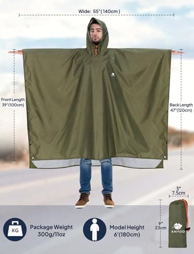ANYOO Hooded Rain Poncho for Adults Waterproof Lightweight Rain Coat for Men Women Reusable Rain Jacket for Emergency Outdoor