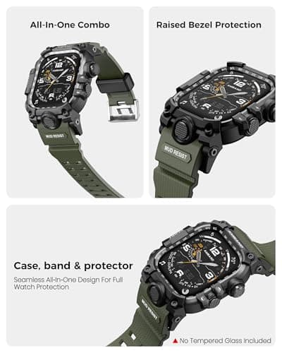 amBand Rugged Case with Band for Apple Watch 46mm, Compatible with Apple Watch (iWatch) Series 10 11, Military Grade Shockproof Bumper Cover, Tactical Band for Men, Army Green