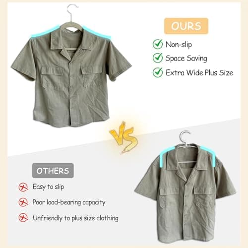 Urby Extra Wide Hangers for Plus Size Clothes, Ganchos para Colgar Ropa,21 Inch Super Plus Size Hangers Ideal for XL, XXL Shirts, Coats, Dresses, Etc. Velvet. Black. 24pk.