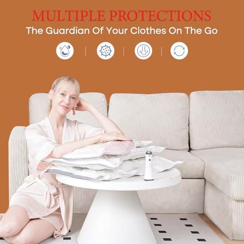 Travel Vacuum Bags with Rechargeable Cordless Air Pump, 12 Pack Vacuum Storage Seal Bags for Clothing(4 Large+4 Medium+4 Small), Compression Packing for Clothes Suitcase Luggage